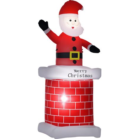 Père Noël gonflable avec cheminée, décoration de Noël gonflable avec 2 lumières LED et gonfleur électrique, 80 x 70 x 210 cm, multicolore (1/5)
