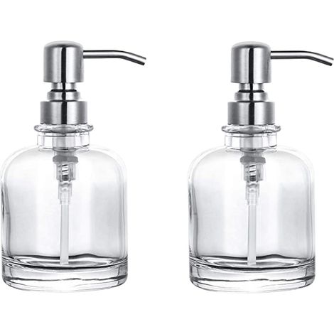 Distributeur De Savon Liquide - Bouteille En Verre Transparent - Pompe En Acier Inoxydable - Pour Salle De Bain Cuisine - 1 Pièce (1/5)