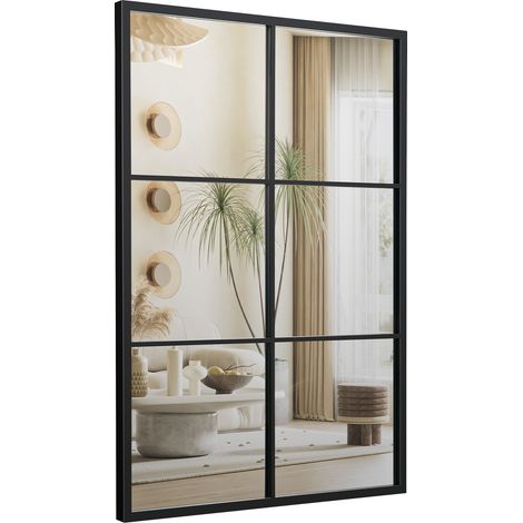 Vintage Windowpane Hanging Mirror Wall Mounted Decoration Mirror Steel Frame (1/5)