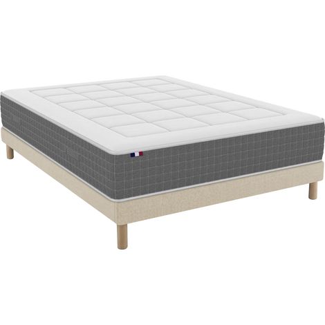 Ensemble matelas ressorts ensachés 7 zones H28 cm sommier en kit beige 160x200 cm (1/5)