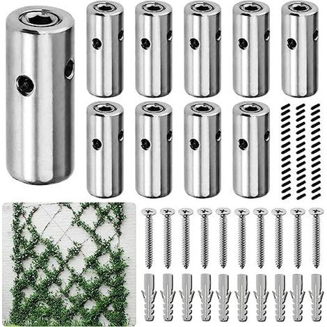 Sistema de celosía metálica para plantas [conjunto de soportes de acero inoxidable con herrajes de montaje] Sistema de cables para muros verdes, 10 elementos de montaje (1/5)