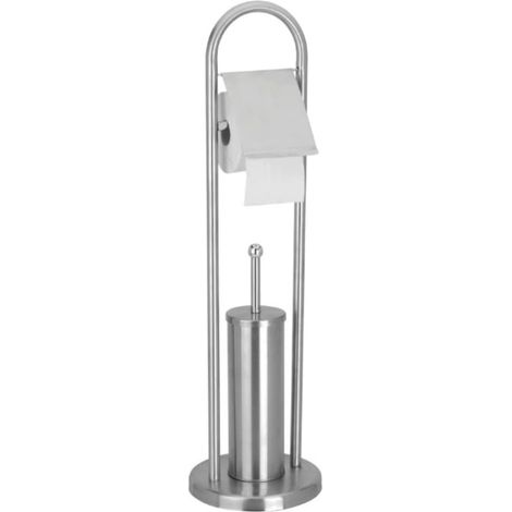 Dérouleur papier WC + brosse WC sur pied acier inoxydable mat (1/4)