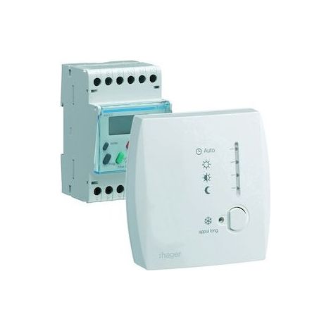 Hager 49002 Modular Digital Thermostat for Electric Heating with Pilot Wire, Wall-Mounted Housing, 1 Zone, 7-Day Cycle, 230V
