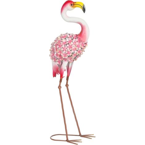 Flamingo-Gartenfigur – Outsunny – Vogelskulptur aus Metall mit floralen Federn – 28 x 19 x 83 cm – Rot (1/5)