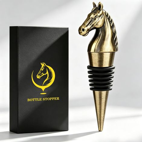 Bouchon de vin en forme de tête de cheval, cadeau de fête des pères et Noël, cadeau d'anniversaire pour homme et femme, bouchons de bouteille pour vin et champagne, bronze avec boîte (1/5)