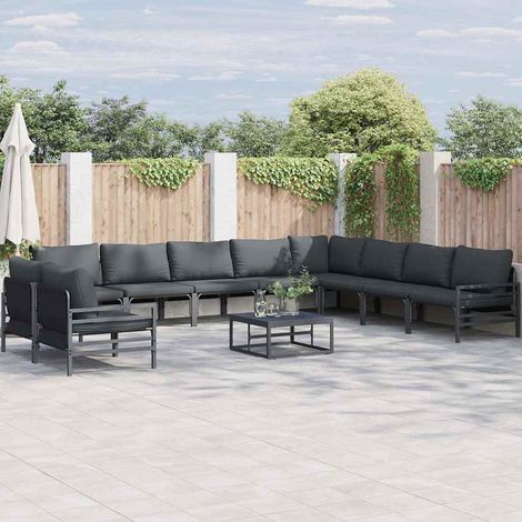 Conjunto de sofás de jardín con cojín 11 pcs Negro Acero vidaXL (1/5)
