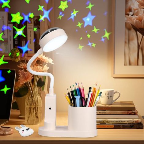 Lámpara de escritorio LED para niños con proyección de estrellas - Lámpara de mesa inalámbrica con portalápices y lámpara de lectura recargable (1/5)