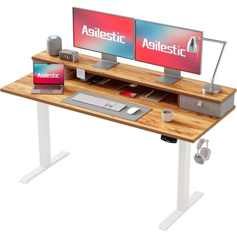 Elektrischer Schreibtisch höhenverstellbar 140x60cm mit 2 Schubladen, Steh-Sitz Tisch (1/5)