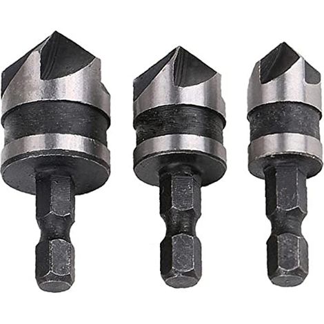Lot de 3 forets à graver en métal pour le travail du bois, outils de chanfrage, ouvre-trou à cinq poignées hexagonales pour ouvertures en bois, confortable et pratique (1/5)