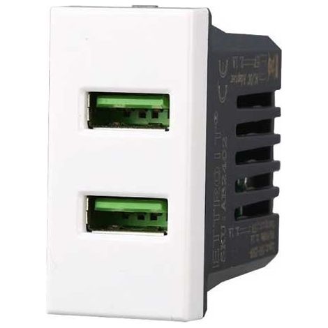 Lademodul mit zwei Anschlussbuchse USB Type-A Bticino Axolute kompatibler 5Vdc 2.1A weiße farbe Ettroit AB2402