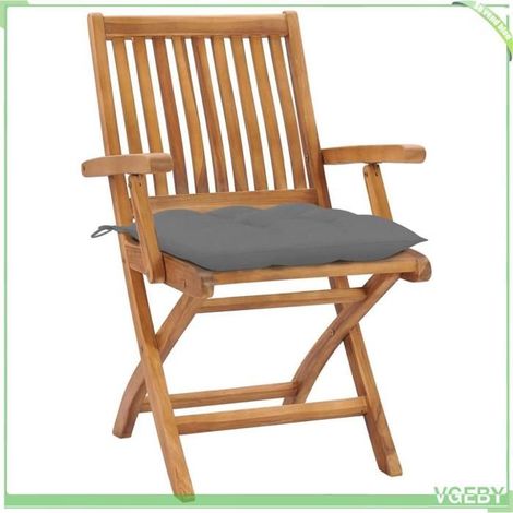 Chaises de jardin - FAFEICY - 3072739 - Teck massif - Pliantes - Lot de 4 avec coussins gris (1/5)