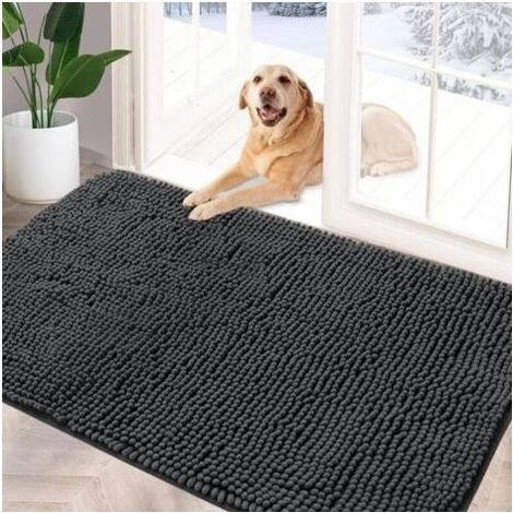 Tapis en chenille absorbant, paillasson antidérapant, pour chien boueux, tapis lavable, à séchage rapide 60x90cm Gris (1/4)
