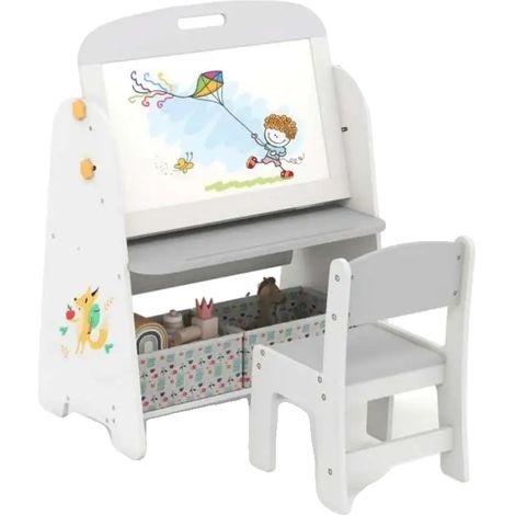Conjunto de mesa y sillas infantiles, caballete de arte, altura regulable, FXCV7FT4FKVQ70 (1/2)