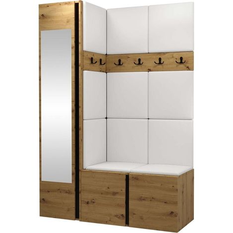 Conjunto para recibidor Hartford 277, Roble Artisan, 186x124x46cm, Espejo, Cuero ecológico, Aglomerado laminado, Colocada, Montada en la pared (1/5)