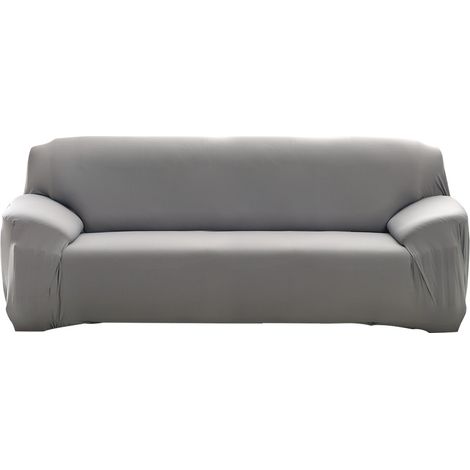 Housse de canapé élastique imperméable 3 places Gris Protection anti-taches et poussière tissu polyester spandex doux résistant (1/4)