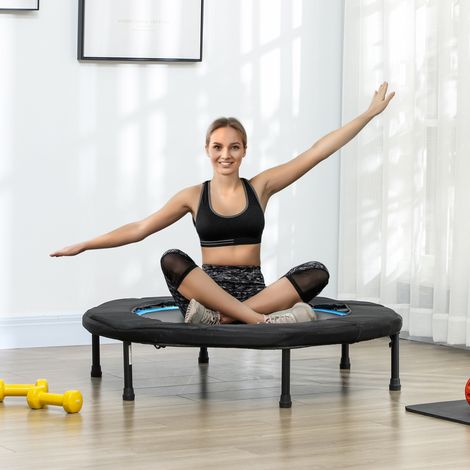 Trampoline de fitness pliable Ø102 cm avec cadre en acier antidérapant, capacité de charge 100 kg, bleu (1/5)