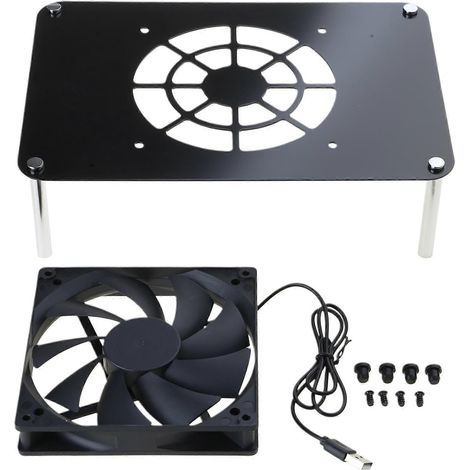 Router-Kühlkörper-Basishalterung 12 cm 14 cm Lüfter-Kühlkörperhalterung für Router-Host-Kühlung Schwarz (Schwarz) (1/5)