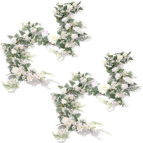 Guirlande de roses artificielles de 1,7 m, eucalyptus, pivoines artificielles en soie, pour décoration de mariage. (1/3)