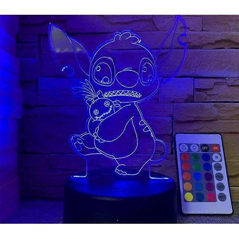 Lampe de bureau USB tactile 3D Stitch, cadeau créatif et coloré, avec télécommande. Stitch 1 USB noir tactile coloré.