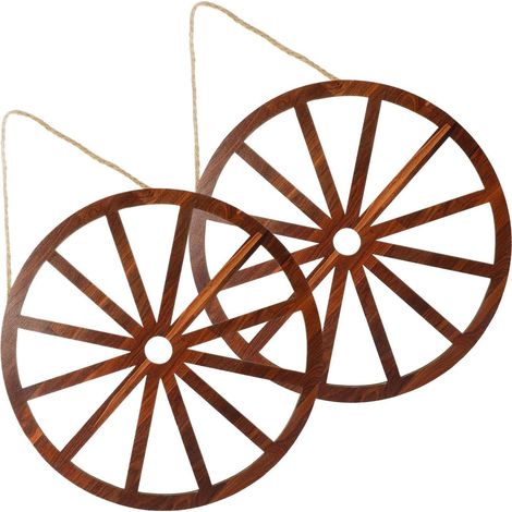 Roue de Chariot en Bois 2 Pièces Décoration Murale pour Art Mural ou Bar Style Rustique Western (1/5)
