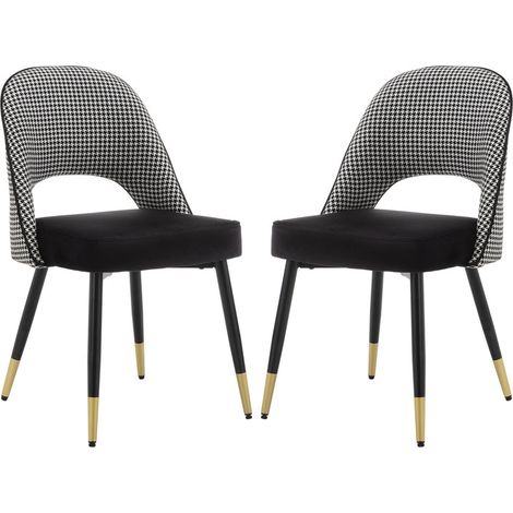 Set di 2 Sedie da Pranzo in velluto Sedie da Cucina Moderne con Gambe in Metallo per Soggiorno, Nero (1/5)