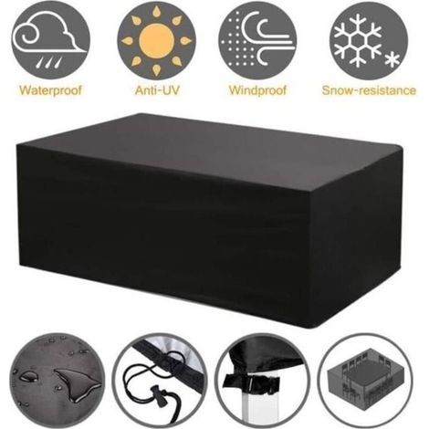 Housse de protection pour salon de jardin - Tissu Oxford anti-vent/pluie - 213x132x74cm - Noir