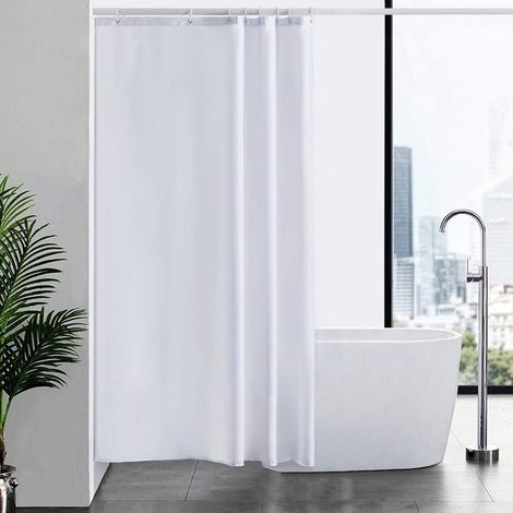 Petit Rideau de Douche BlancTissu Imperméable Lavable avec 8 Crochets Textile en Polyester Anti Moisissure Rideau Douche 120x180cm pour Salle de Bain (1/5)