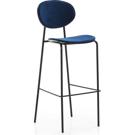Tabouret Haut 42x51x107 Métal Noir/Abs Noir/Velours 7033-29 Bleu Foncé (1/4)