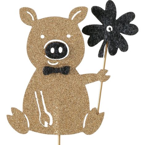 Boltze – Piquet pour pot cochon porte-bonheur Peggy à paillettes – Doré, H 22 cm