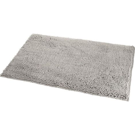 Tapis de bain antidérapant à poils longs en microfibre, 50 x 80 cm, Salle de bain, Platine (1/5)