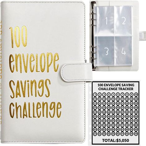 Irovami Classeur défi 100 enveloppes – Économisez 5050, blanc – Idéal pour budget, maison, école (1/5)