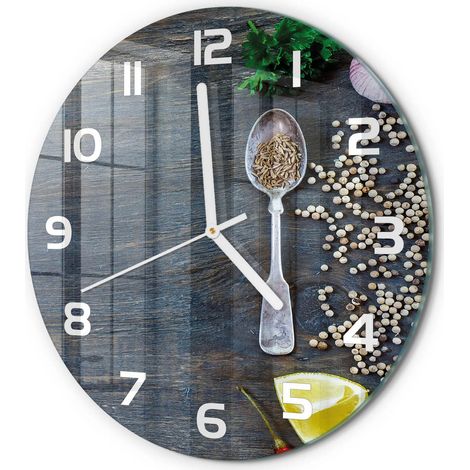 Horloge Murale Ronde Sans Cadre en Verre Trempé Silencieuse et Moderne Épices et herbes fi 30 cm (1/5)