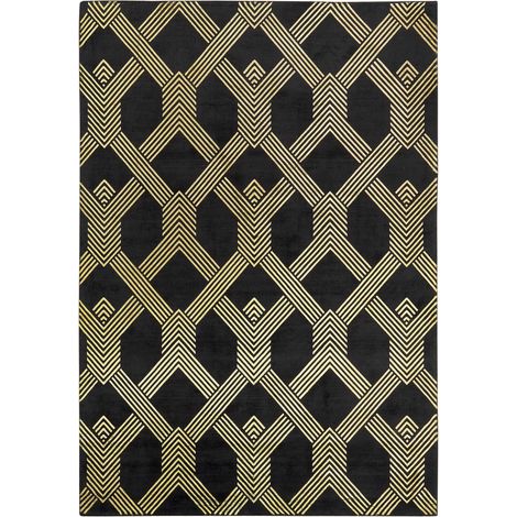 Tappeto in viscosa e cotone a pelo corto nero e oro 160 x 230 cm Vekse