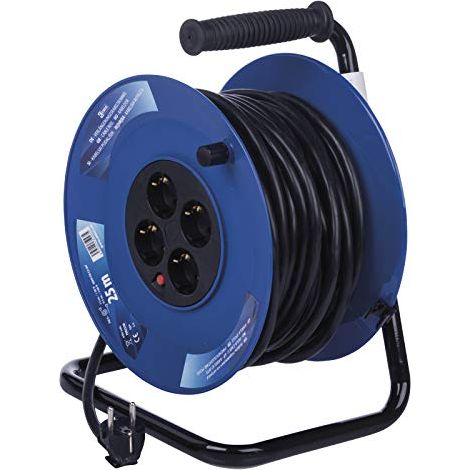 EMOS - Avvolgicavo da 25 m con prolunga rinforzata - 4 prese Schuko - 230 V, 16 A, 3680 W - Isolamento in PVC - H05VV-F3G 2,5 mm2 - Protezione contro il surriscaldamento - IP20 per interni (1/4)
