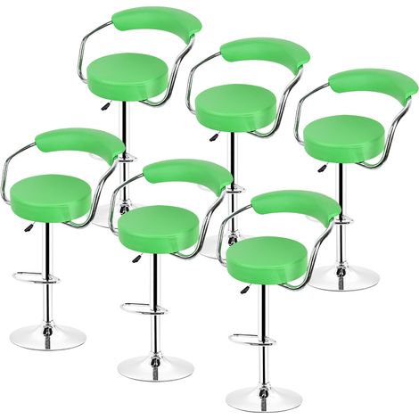 Hofuton Tabouret de Bar, Lot de 6, Chaise, Hauteur Réglable, Revêtement en PU, Rotatif sur 360°, avec Dossier et Repose-Pieds, Piètement Chromé, Vert (1/5)