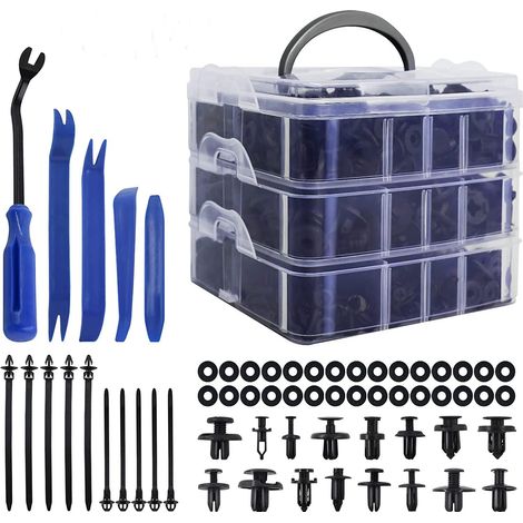 Clips de remache de plástico, juego de 665 clips universales de plástico para coche, sujetadores protectores de remaches de plástico para paneles de coche, con estuche y herramienta de instalación y e