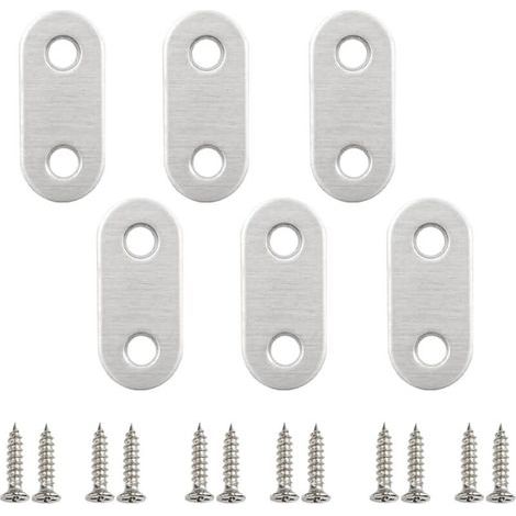 Flat Corner Brackets, 6 x Flat Straight Mounting Brackets Reinforced Stainless Steel Legs with Metal Assembly Screws for Wooden Chair, Shelf, Panel, Window, Furniture, Fixing (1/4)