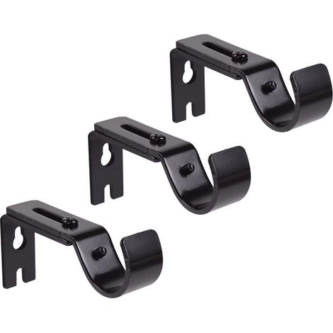 Juego de 3 soportes ajustables y resistentes para barras de cortina de 25 mm, con tornillos de montaje (negros). (1/5)