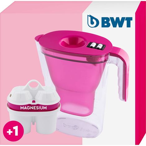 BWT Caraffa Filtrante Vida Rosa da 2,6 l – Filtro per acqua da tavola Filtra CALCARE, Cloro, Piombo e Rame – Include una cartuccia Filtro per Acqua del Rubinetto con aggiunta di Magnesio (1/4)