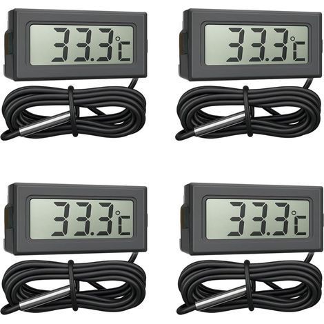 Lot de 4 Thermomètre, Sonde Externe 1m, Écran LCD, Plage -20 à 110 Degrés, Pour Réfrigérateur Aquarium (1/5)