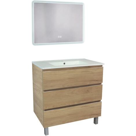 ONDEE - Mueble de baño TRENDY - 80 cm - Madera - 3 Cajones - Espejo ATHENA (1/4)