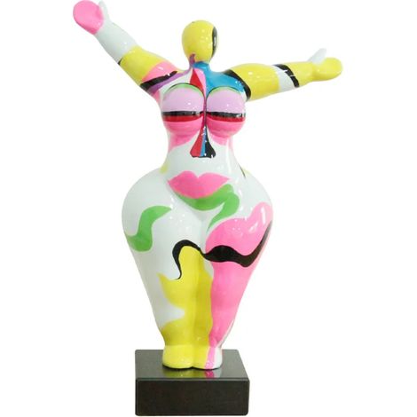 Statue femme bras levés peinture abstraite H54 cm - LADY FACE 01