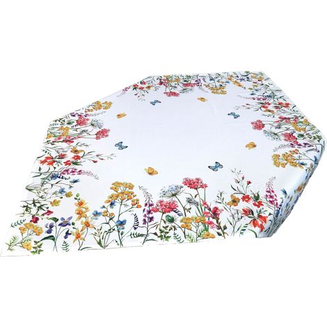 Quadratische Tischdecke, weiß mit bunten Blumen, 85 x 85 cm, dekorativ (1/5)