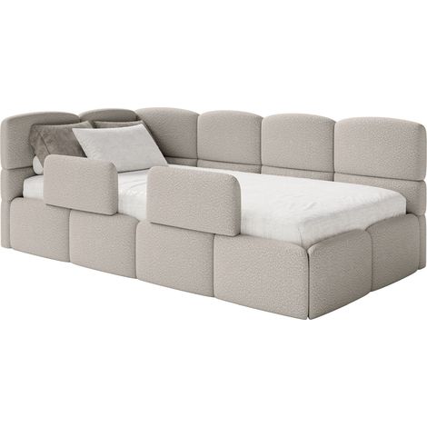 Selsey Cloudy – Jugendbett 90x200 cm, linksseitig, mit Bouclé-Bezug und Rausfallschutz, Greige (1/5)