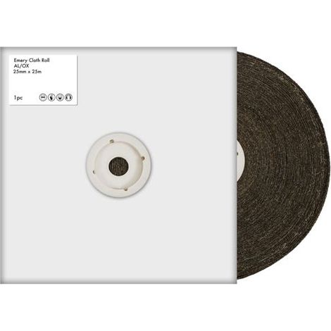 Papier de verre RS PRO, Oxyde d'aluminium grain 150, Très fin, 25m x 25mm ( Prix pour Boîte de 25 Mètres )
