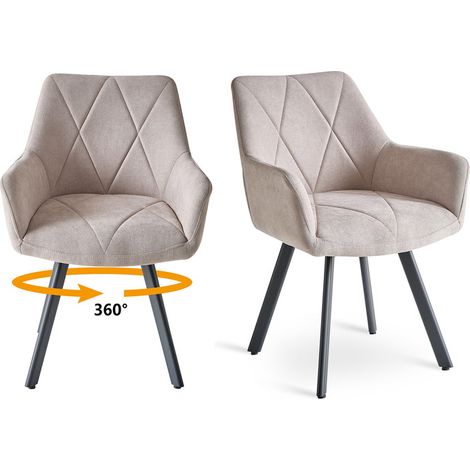 Wokaka Juego de 2 sillas giratorias para comedor, cocina y salón – con reposabrazos – tejido de lino – patas de metal – Beige