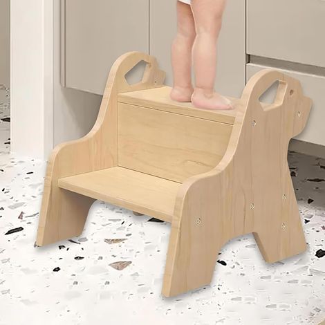 Taburete infantil de dos escalones, taburete infantil con asas y patas antideslizantes para baño, cocina, habitación infantil. (1/5)