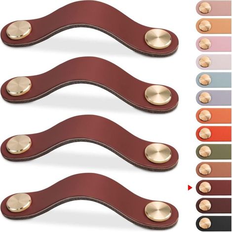 Poignée Meuble Cuir Vintage 4 Pièces Bouton Porte Placard Tiroir Armoire Commode Cuisine Salle de Bain Brun 128mm (1/4)