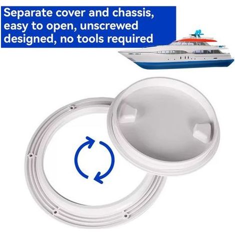 Couvercle de Trappe d'Inspection, Couvercle de Pont Antidérapant Ronde en ABS Blanc Facile à Ouvrir avec Joints Toriques, Diamètre 19.8 cm pour Yacht et Marine (1/4)
