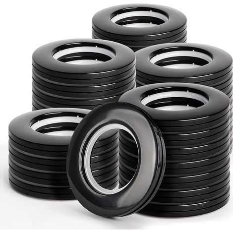32 Pièces Noir Anneaux Rideaux 40 mm en Plastique Rigide avec Œillets Renforcés Profond pour Tringle Ronde, Rideau Fenêtre/Salle de Bain/Placard, Installation Facile sans Perçage (1/5)